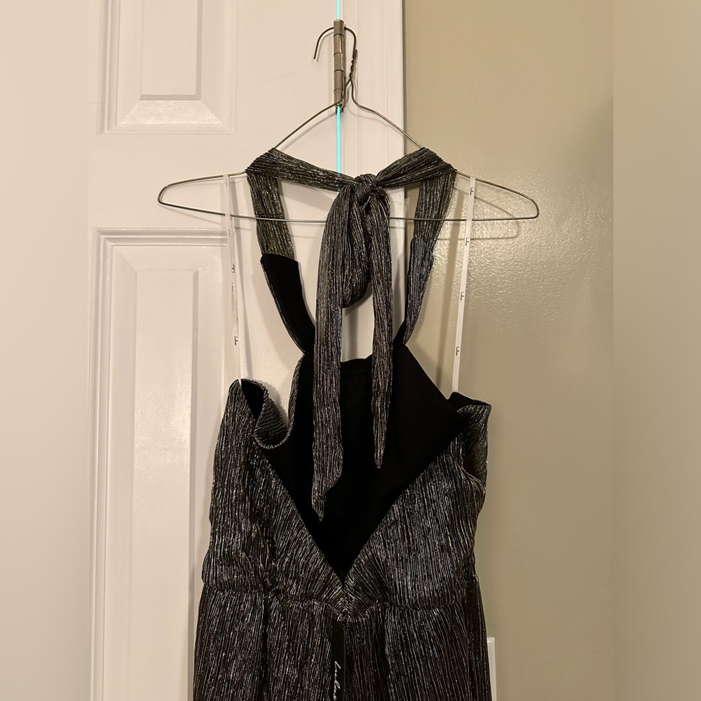 NWT Elegant Dazzle Metallic Gold Halter Wide-Leg Jumpsuit